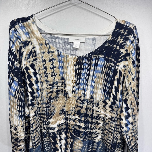 CJ Banks Blue & Gray Mixed Print Cardigan Button Front 3/4 Sleeves Cotton Sz 2X - Picture 3 of 8